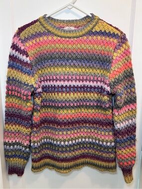 St. John's Bay Chunky Multicolor Striped Crochet Knit Crewneck Sweater Women’s M
